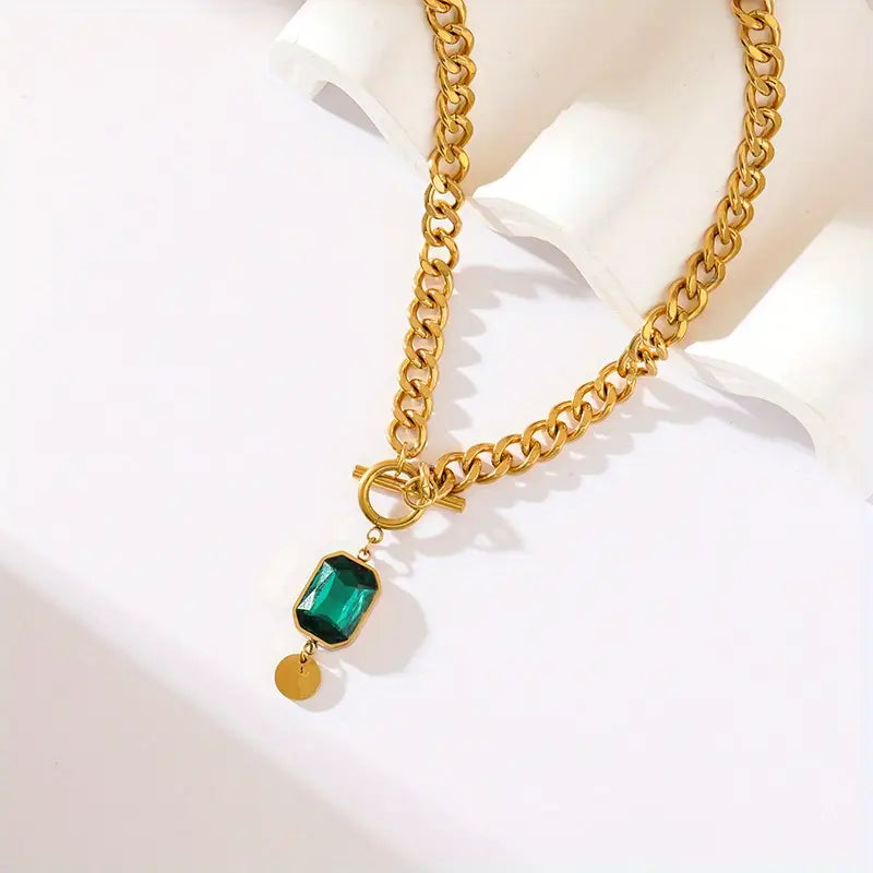 Collier Pendentif Émeraude à Chaîne Épaisse | Or