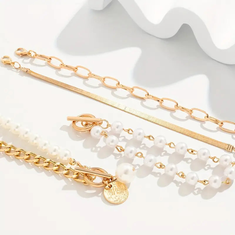 Ensemble de Bracelets Chic en Or – Serpent, Perles & Maillons | Or