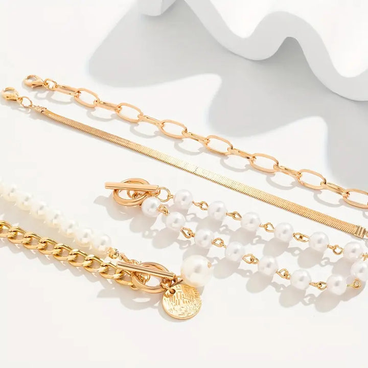 Ensemble de Bracelets Chic en Or – Serpent, Perles & Maillons | Or