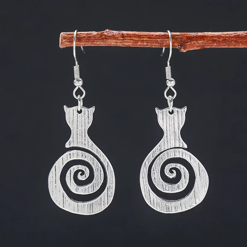 Boucles d'oreilles en spirale vintage avec chat