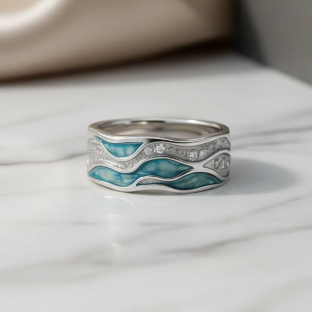 Bague en Argent Turquoise Ondulée