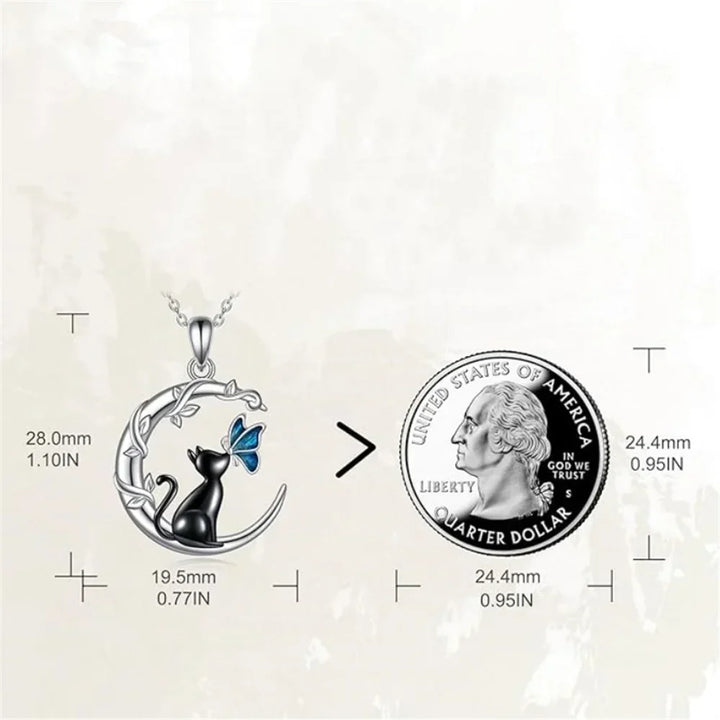 Collier Pendentif en Cristal Papillon Chat de Lune