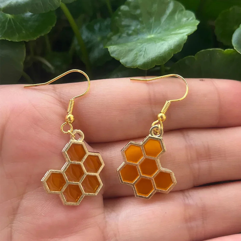 Boucles d'oreilles en cristal Abeille dorée et Rayons de miel