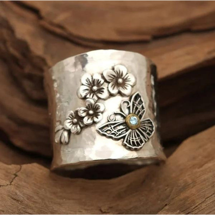 Bague Large Bande Fleur Abeille Papillon