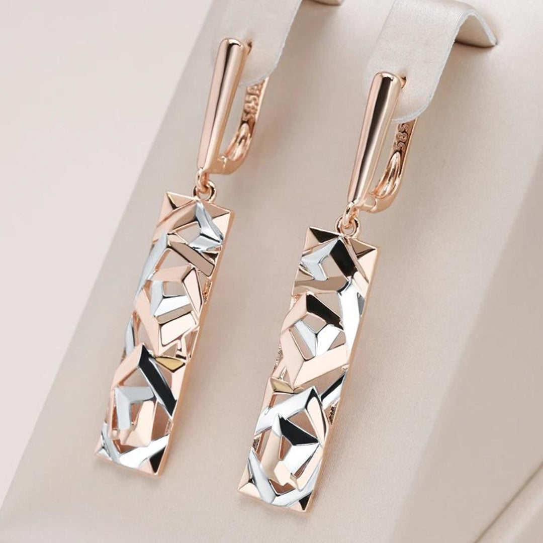 Boucles d'oreilles élégantes en or et argent rectangulaires