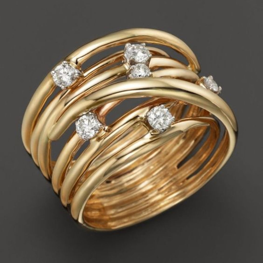 Bague Fine en Zirconia Doré Vintage