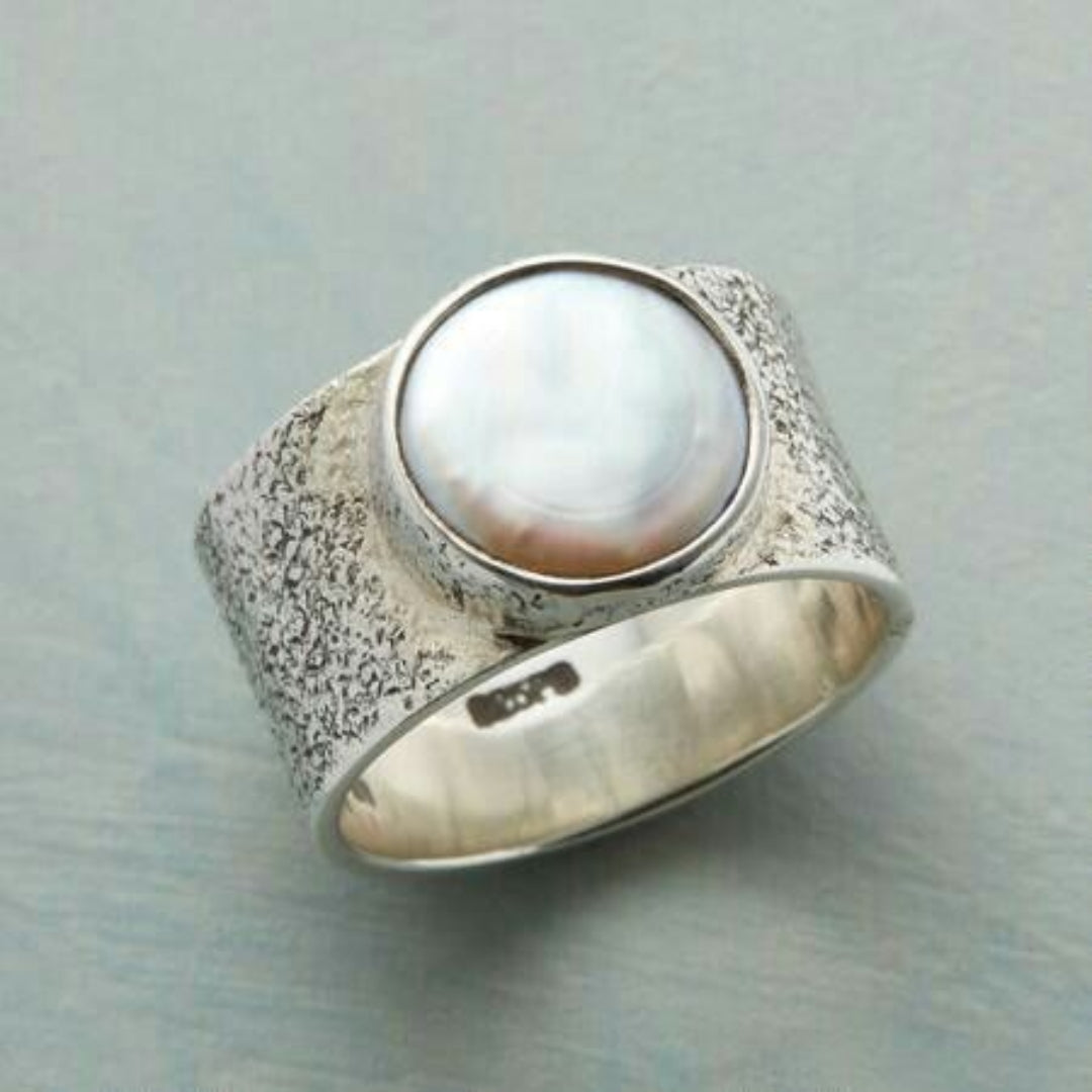 Bague en Argent Vintage avec Perle Blanche