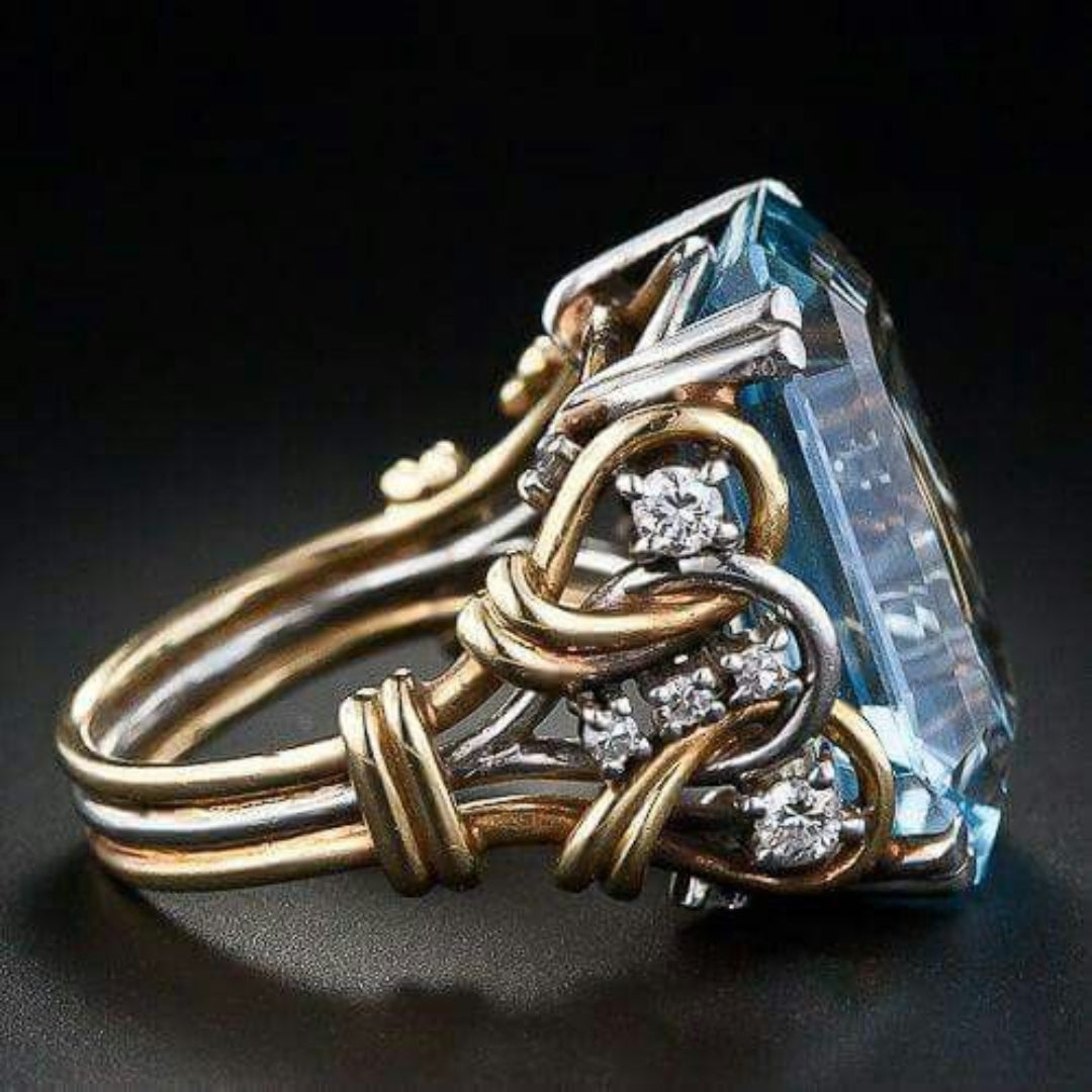 Bague en Or Superposée avec Zirconia Bleu Vintage