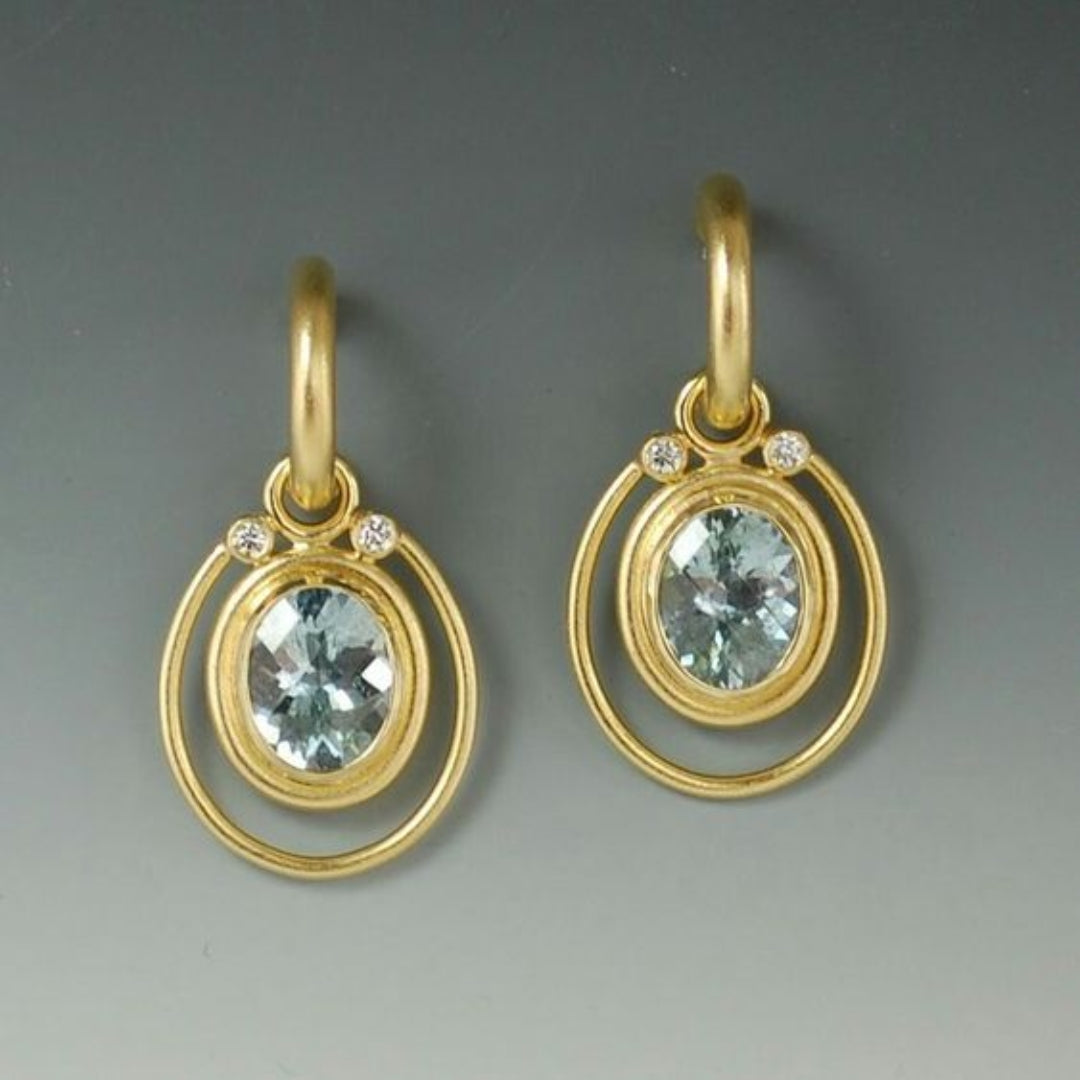 Boucles d'oreilles vintage en cristal bleu incrusté doré