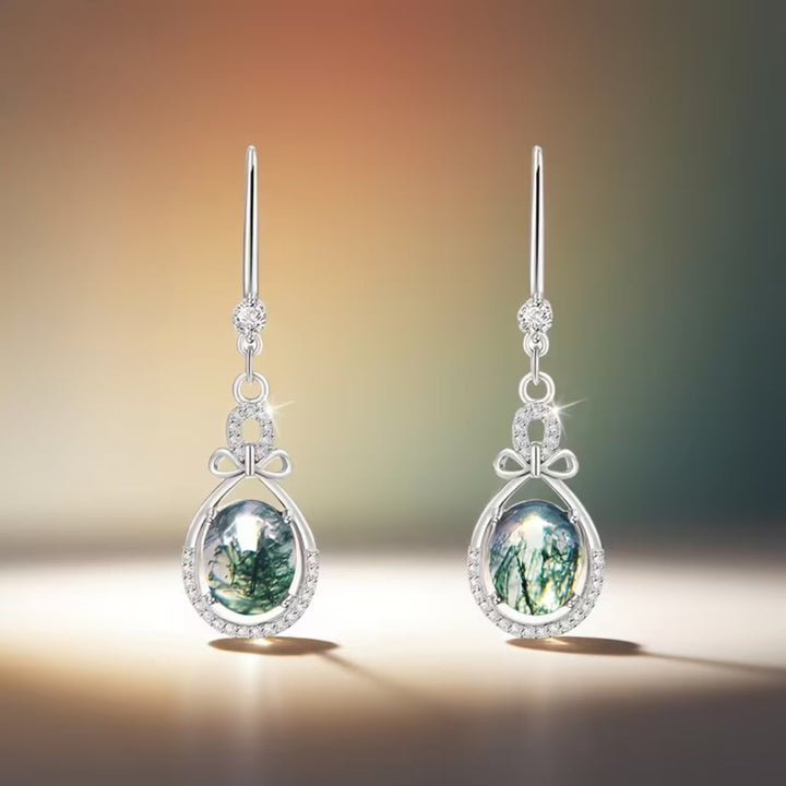 Boucles d'oreilles pendantes rondes en agate mousse