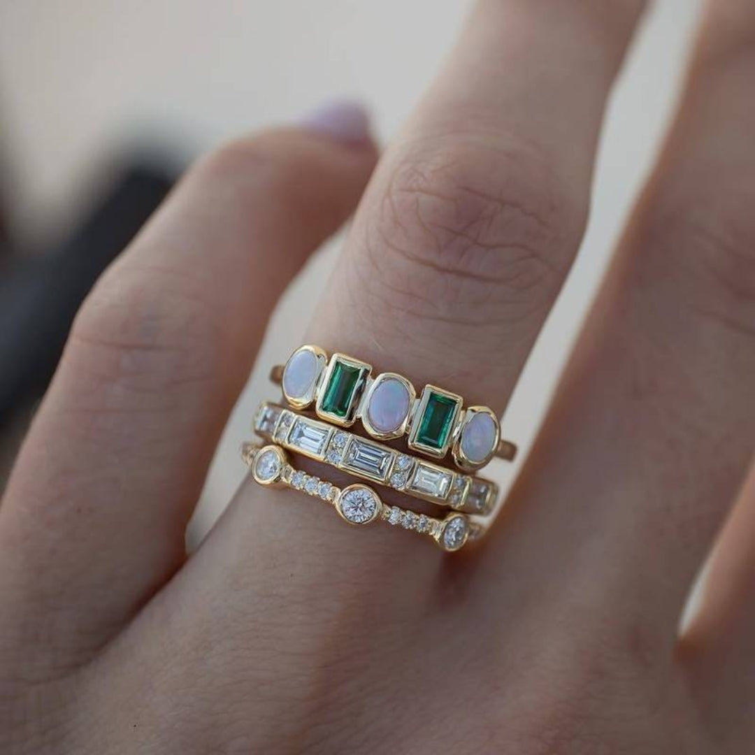 Bagues Vintage en Opale Blanche et Verte