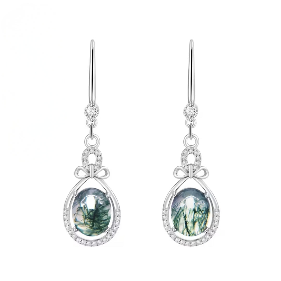 Boucles d'oreilles pendantes rondes en agate mousse