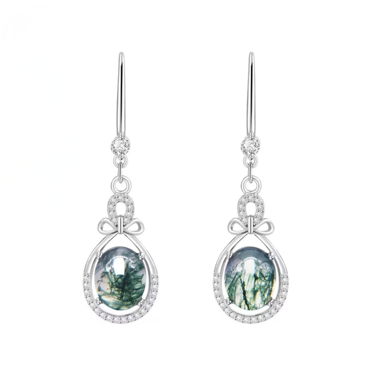 Boucles d'oreilles pendantes rondes en agate mousse