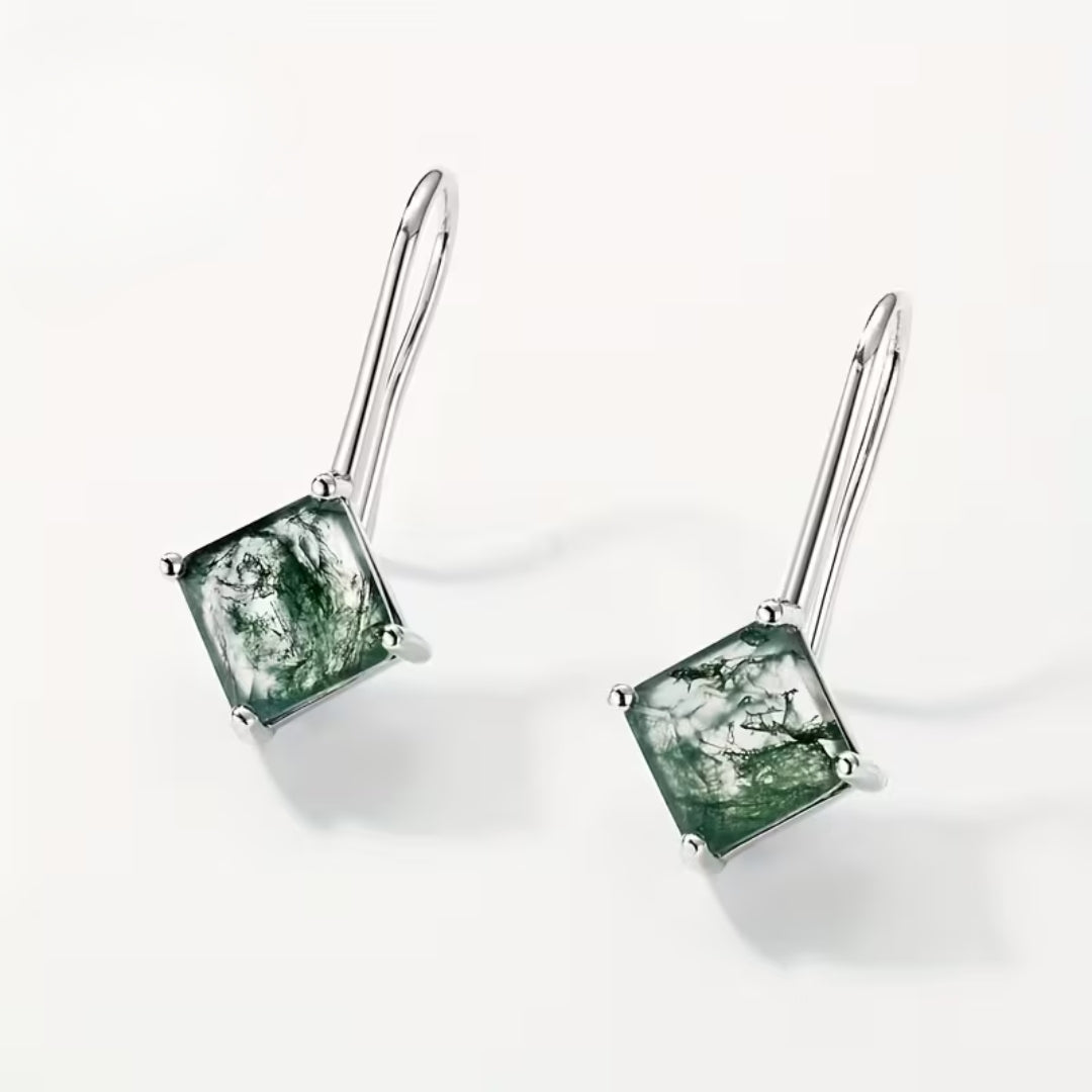 Boucles d'oreilles Cubiques en Agate Mousse