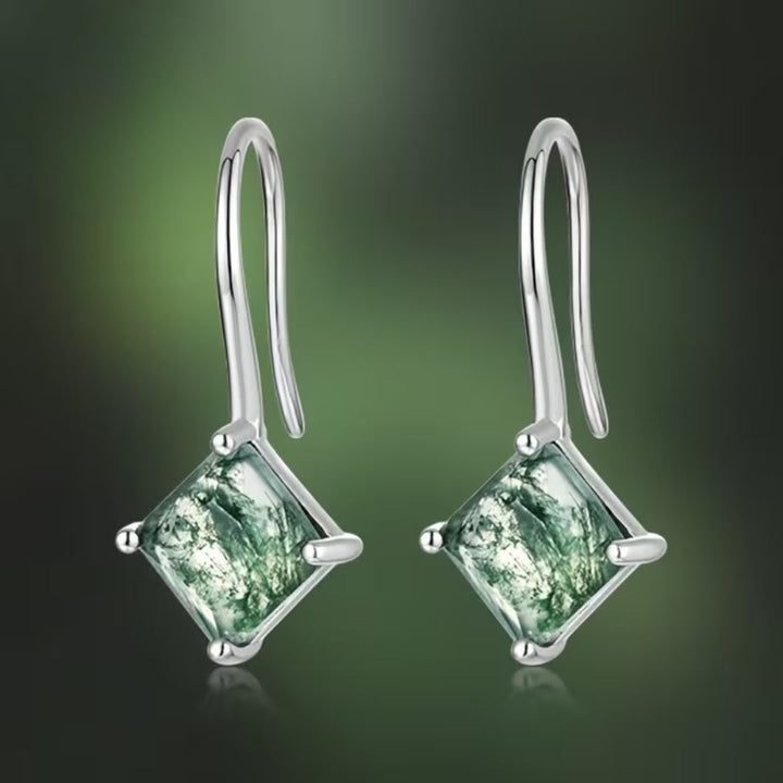 Boucles d'oreilles en agate mousse cubique