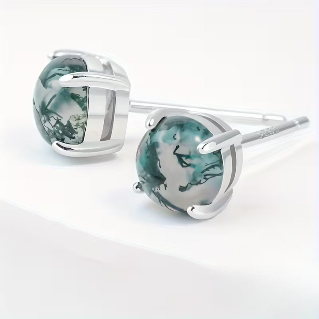 Boucles d'oreilles rondes en agate mousse