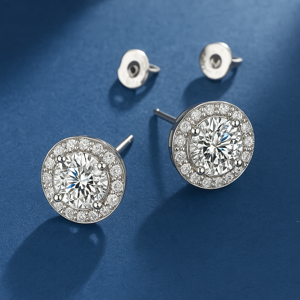 Boucles d'oreilles rondes Glamour en Glace | Or blanc 16k