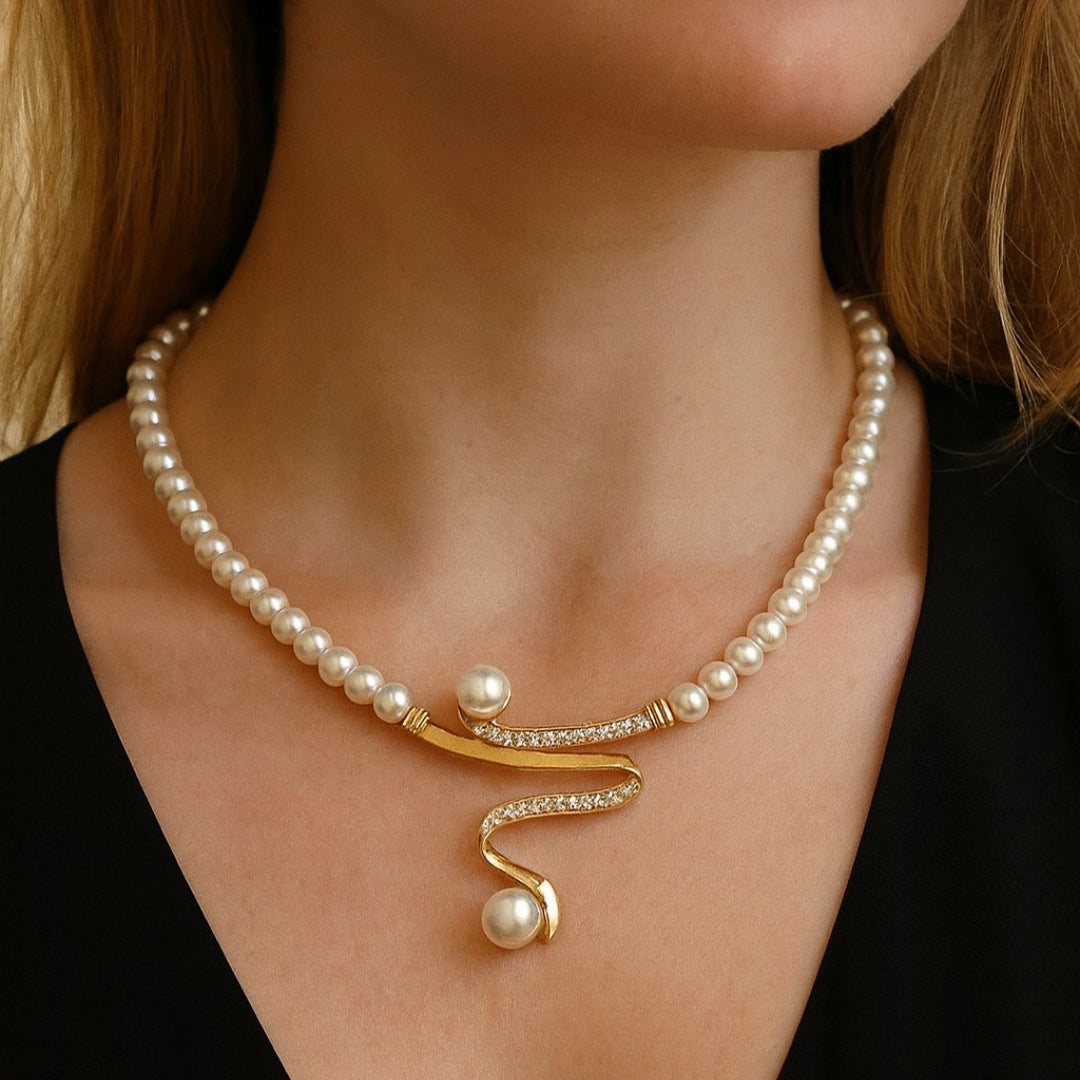 Collier en Perles Naturelles + Ensemble de Boucles d'Oreilles