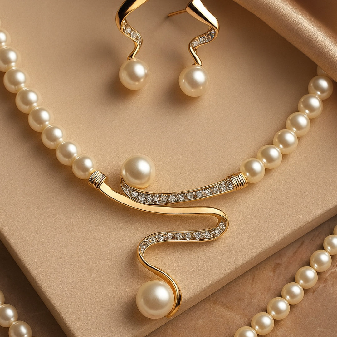 Collier en Perles Naturelles + Ensemble Boucles d'Oreilles