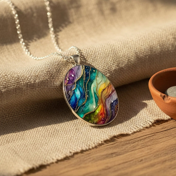 Collier en Pierre Ronde Colorée