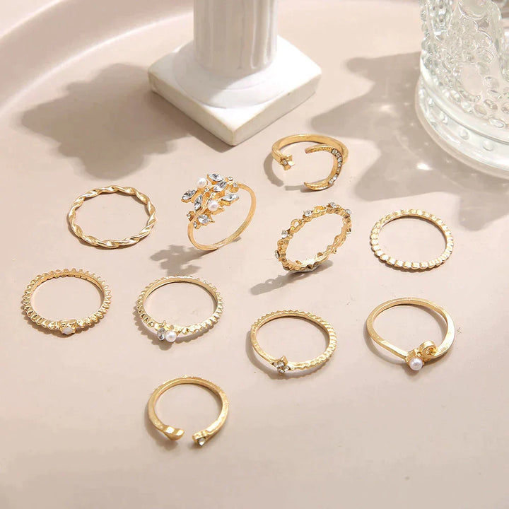 Pack de 10 bagues en argent et en or plaqué boho