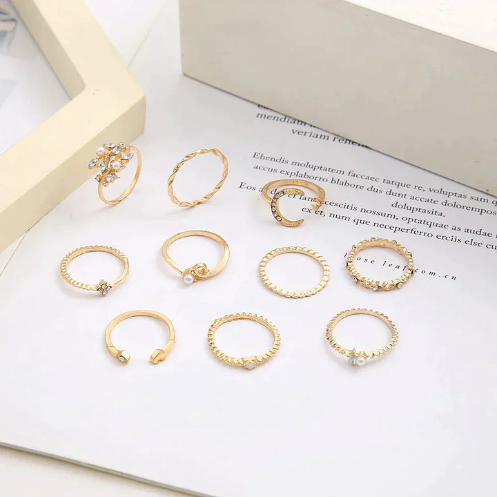 Pack de 10 bagues en argent et en or plaqué boho
