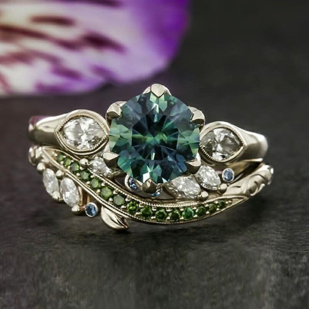 Bague en Argent Nature avec Œil en Zirconia Vert Arrondi