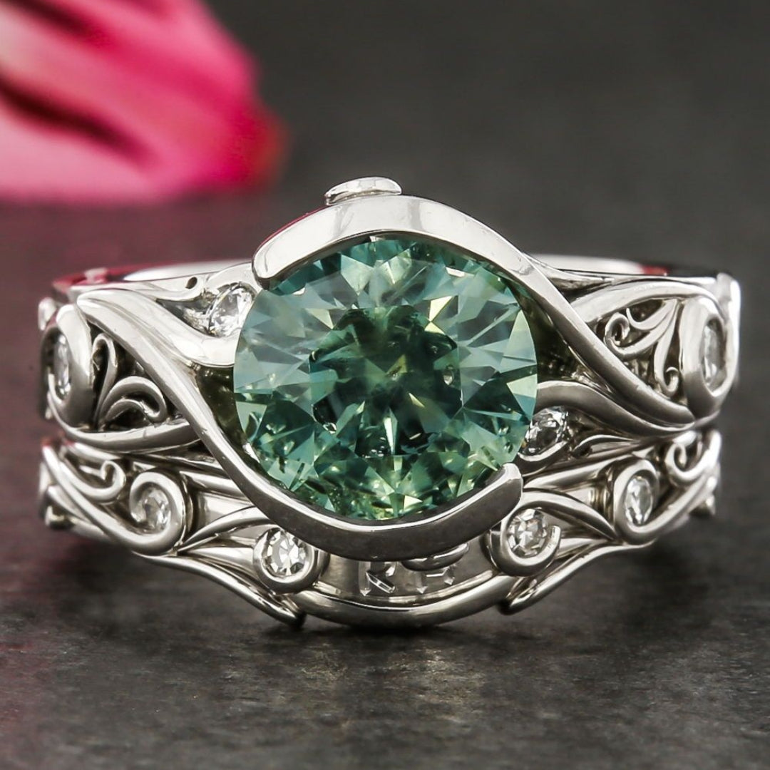 Bague en Argent Nature avec Zirconium Vert Arrondi