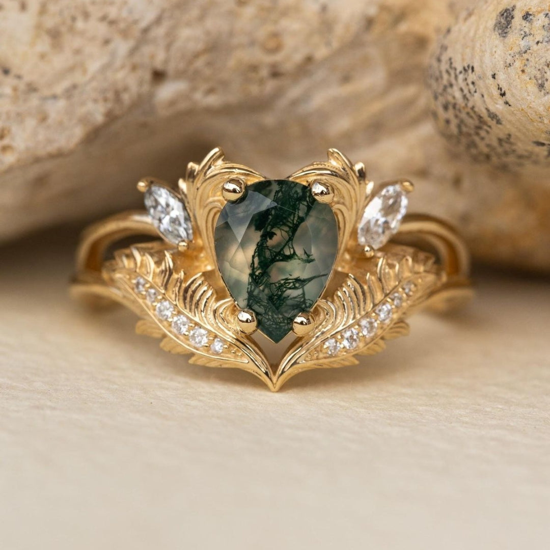 Bague en Or Naturel avec Agate Mousse