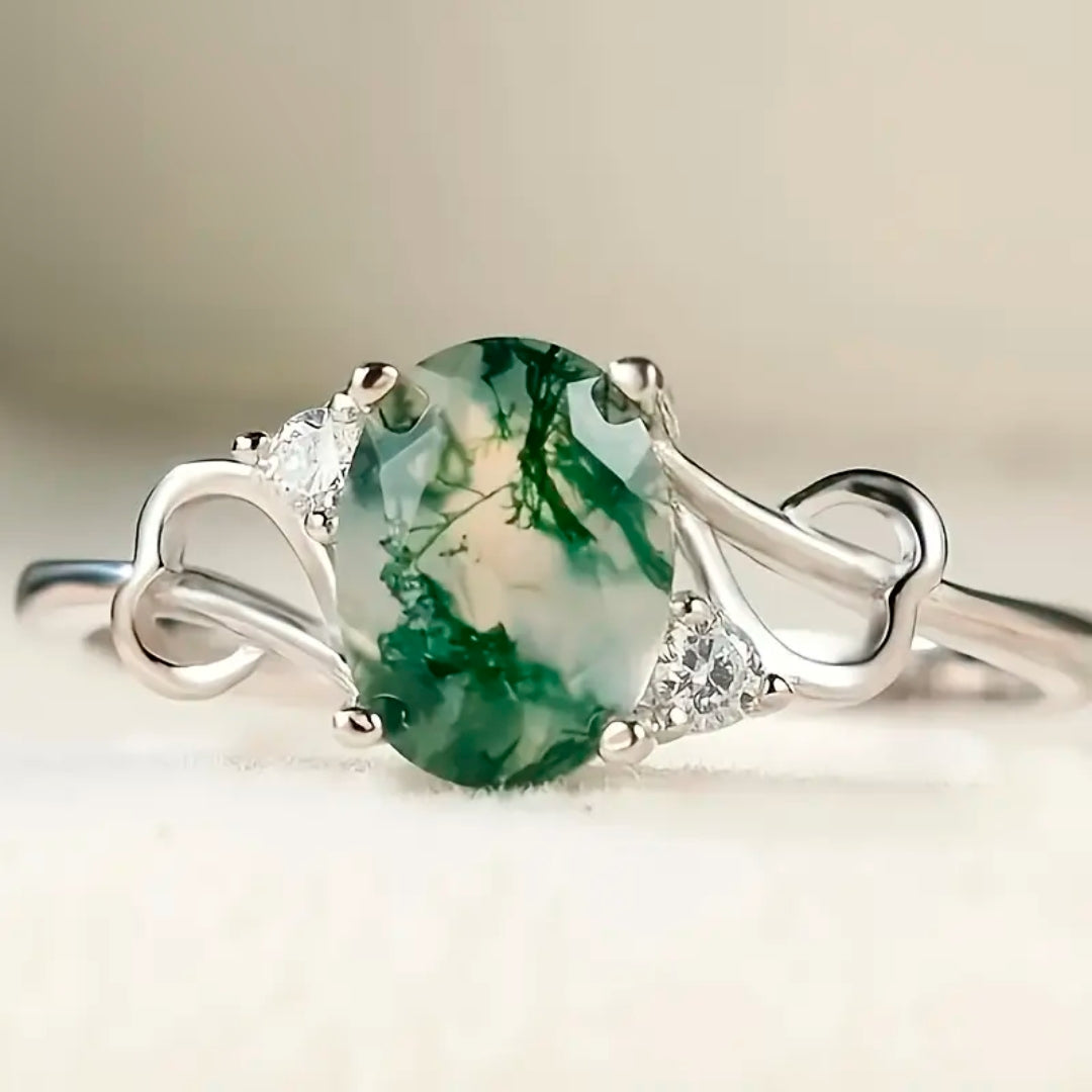 Bague en Pierre Arrondie de Agate Mousse
