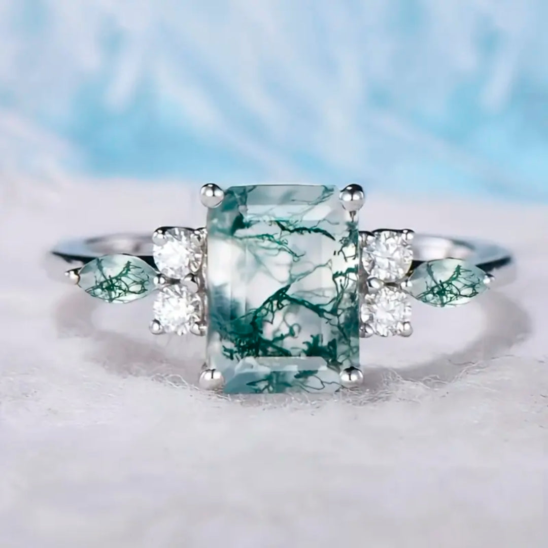Bague en Cristal Cubique d'Agate Mousse