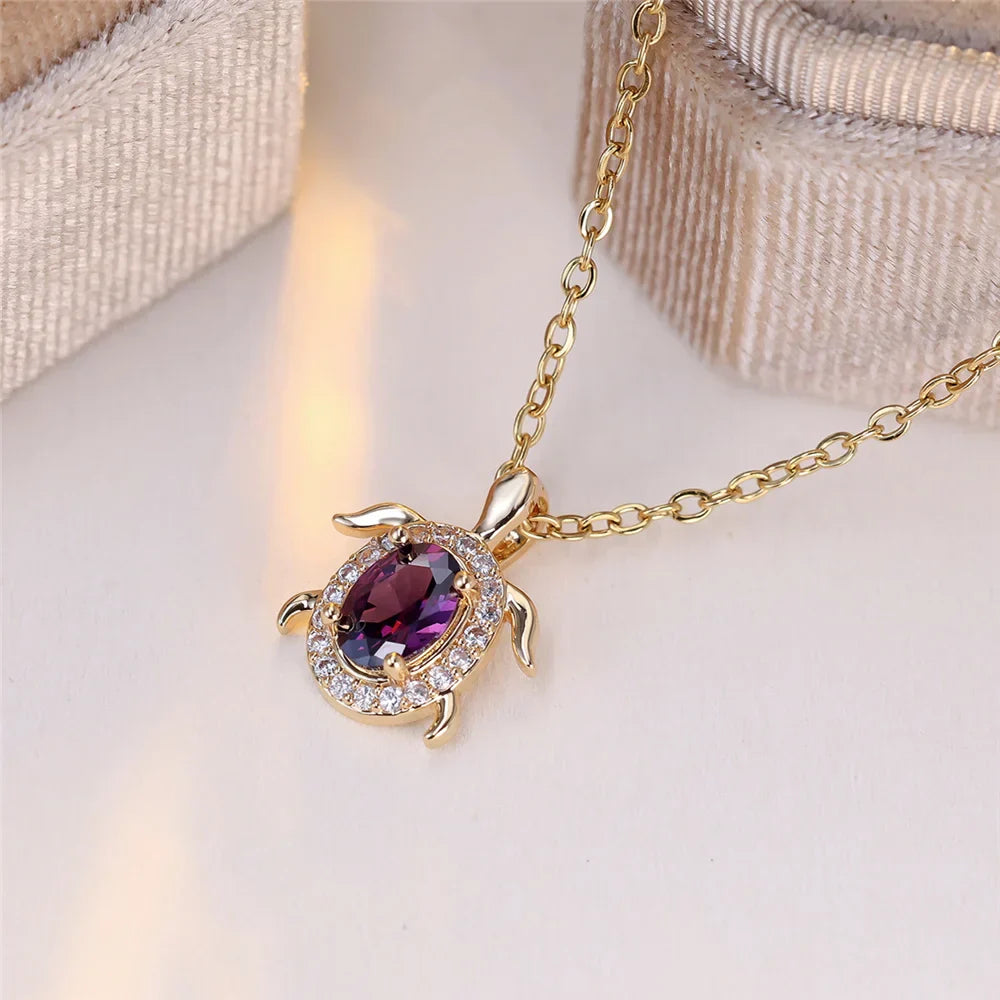 Pendentif en Cristal Violet en Forme de Tortue