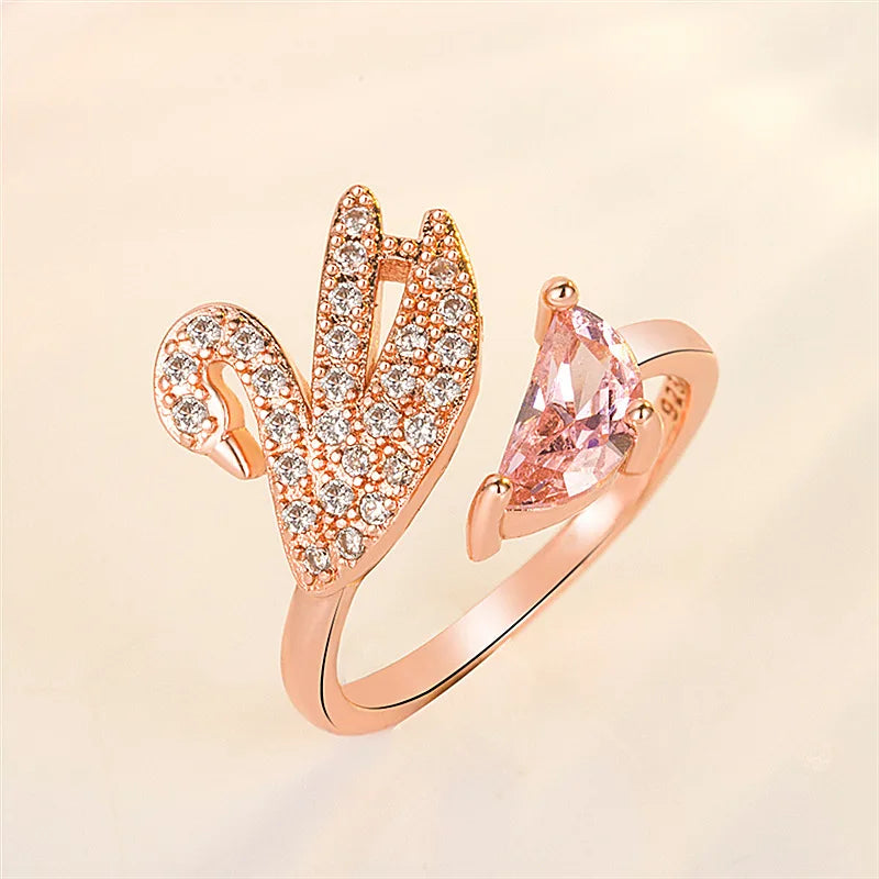 Bague en Cristal de Cygne - Rose Gold Ajustable