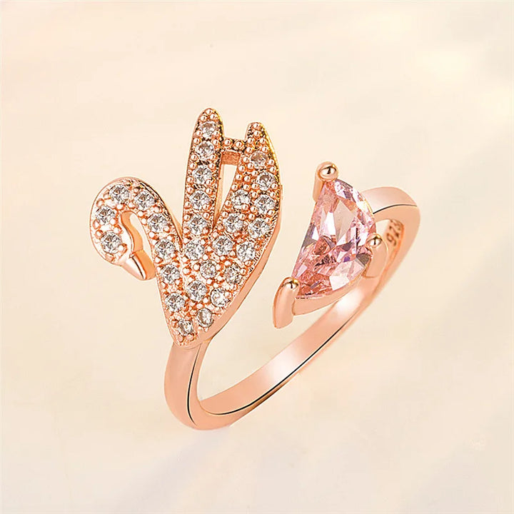 Bague en Cristal de Cygne - Ajustable en Or Rose