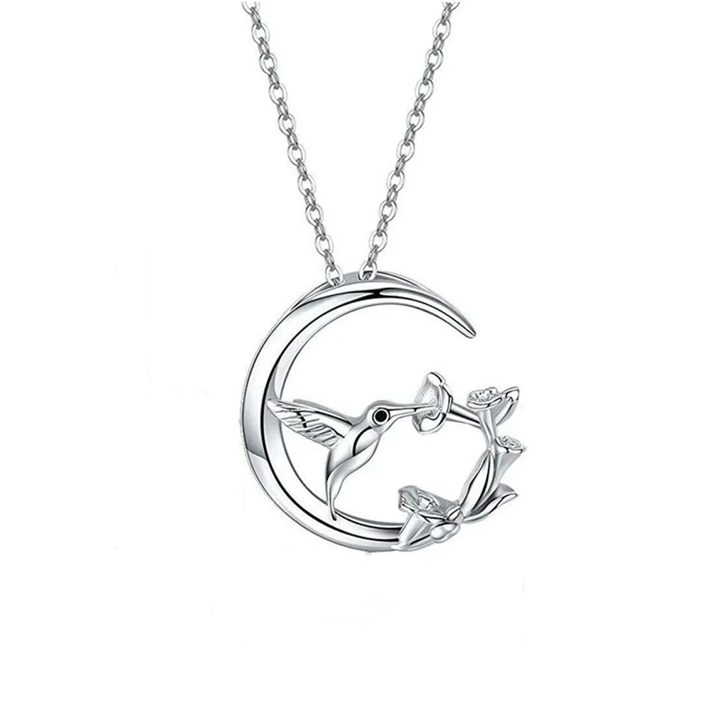 Collier Pendentif Vintage en Argent Oiseau de Lune