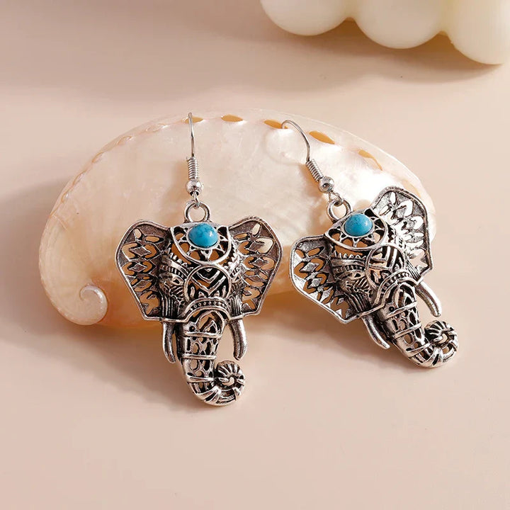Boucles d'oreilles vintage éléphant en argent bohème