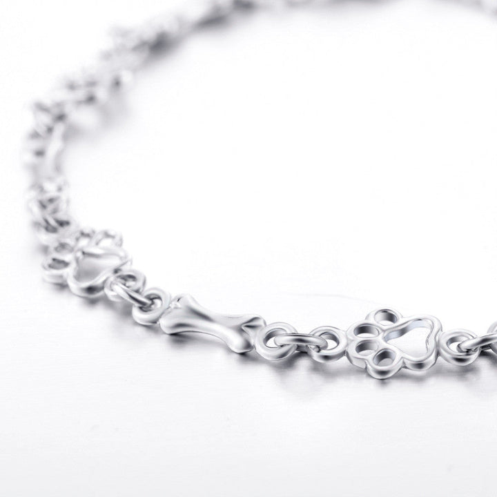 Bracelet en Édition Limitée avec Charms en Argent Pur en Forme de Patte de Chien et d'Os
