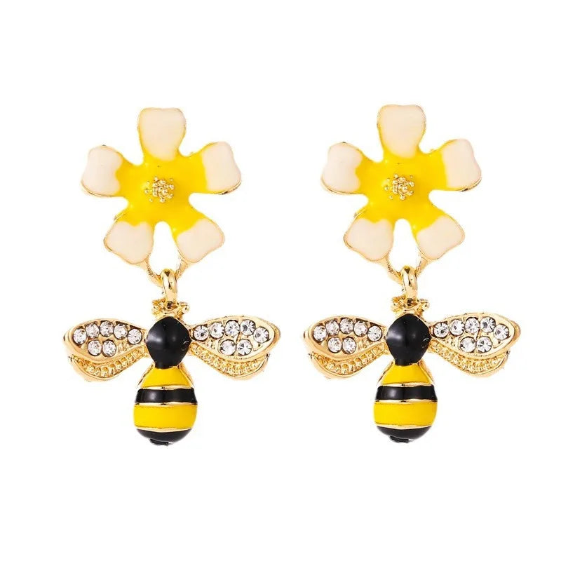Boucles d'oreilles Goutte Abeille & Tournesol