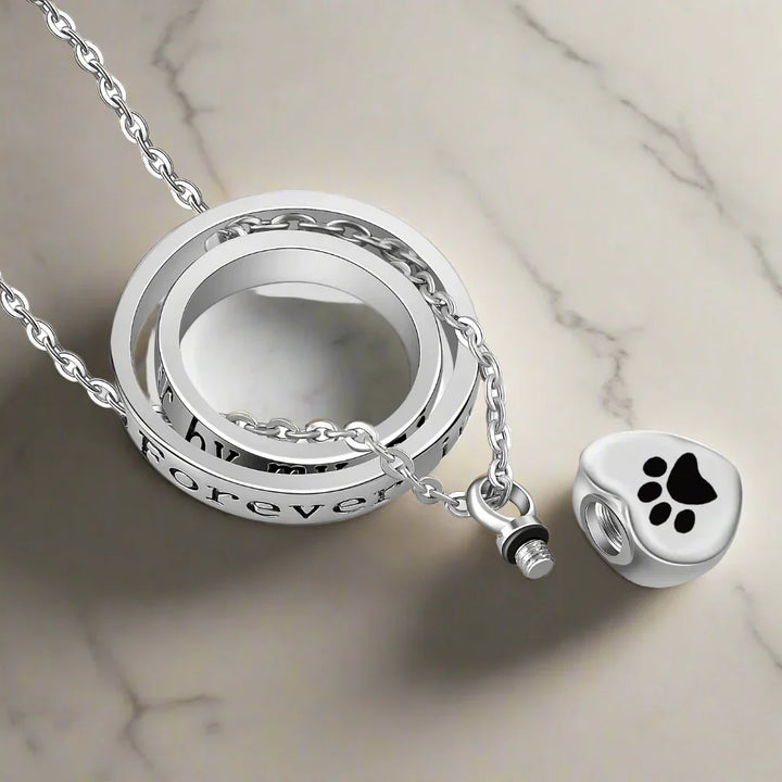 'Plus Jamais à Mes Côtés, Pour Toujours Dans Mon Cœur' – Collier en Acier Inoxydable avec Urne en Forme de Patte