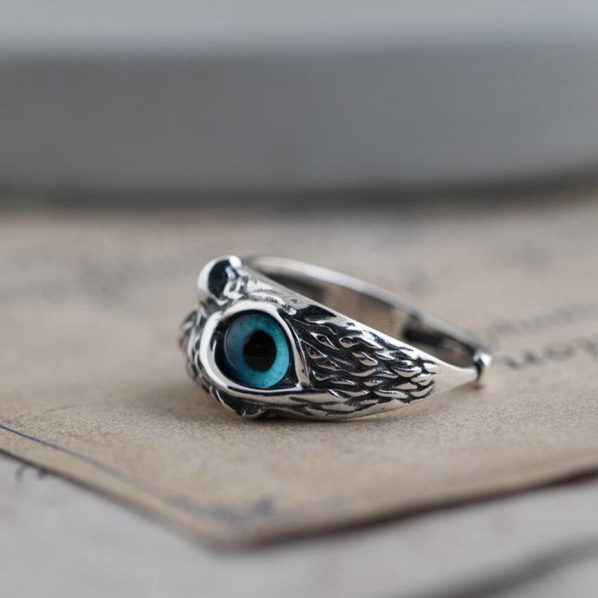 Bague Ajustable Hibou de Bonheur en Argent et Opale