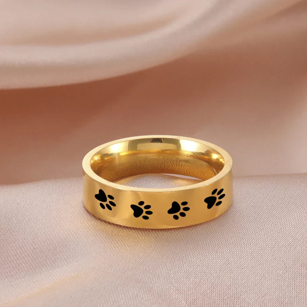 Bague empreinte de patte artisanale en acier inoxydable