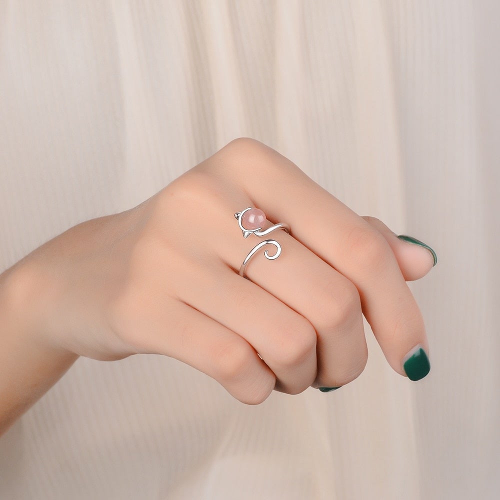 Bague Chaton Rose en Argent Sterling 925 et Agate