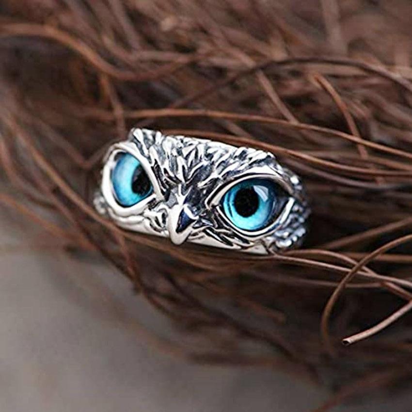 Bague Ajustable Hibou de Bonheur en Argent et Opale