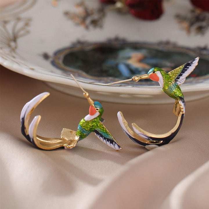 Boucles d'oreilles créatives uniques en forme de colibri