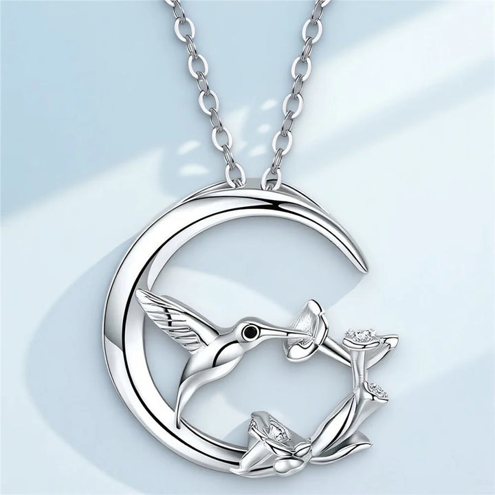 Collier Pendentif Vintage en Argent Oiseau de Lune