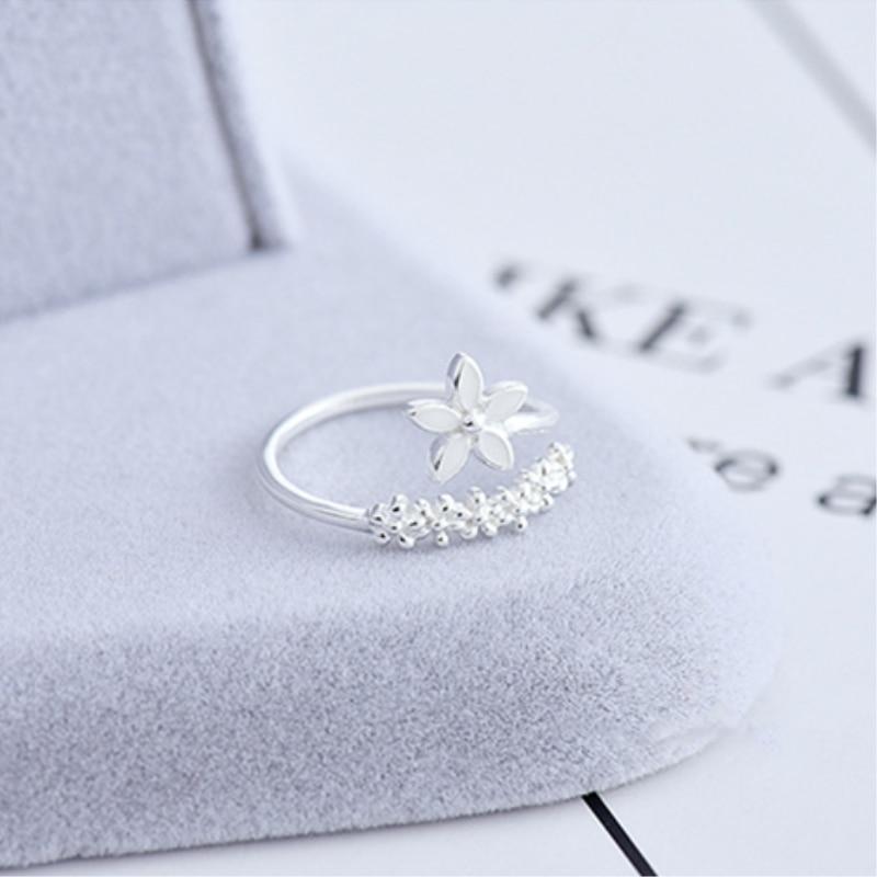 Bague en Argent 925 Ajustable et Émaillée à la Main avec Fleurs Sauvages