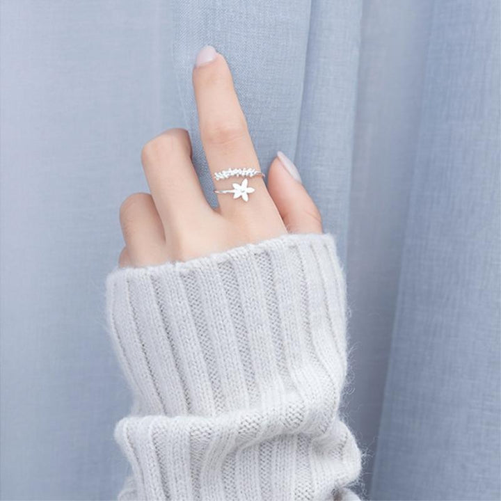 Bague en Argent 925 Ajustable et Émaillée à la Main avec Fleurs Sauvages