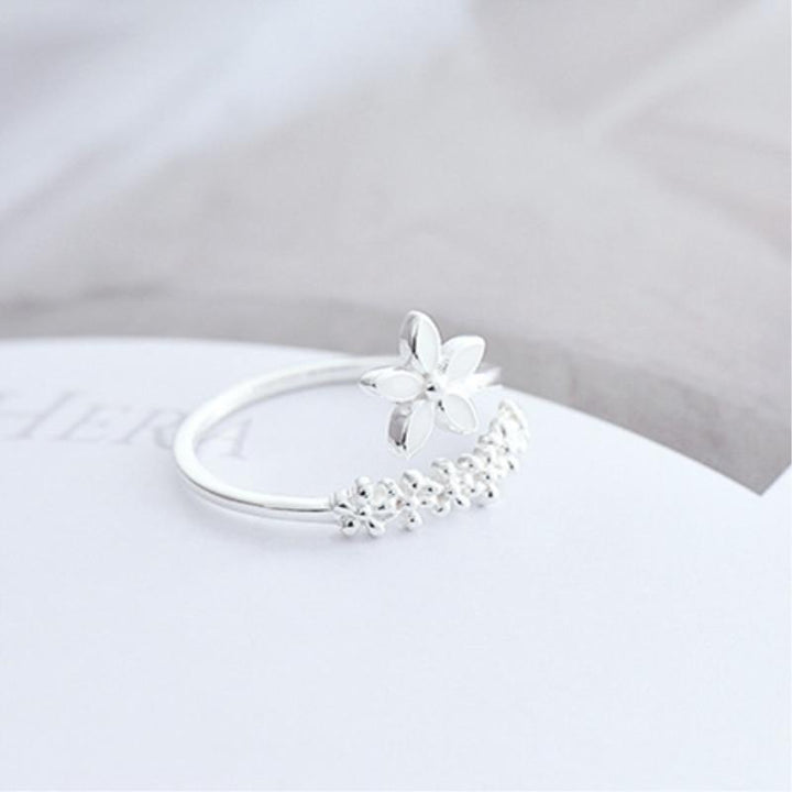 Bague en Argent 925 Ajustable et Émaillée à la Main avec Fleurs Sauvages