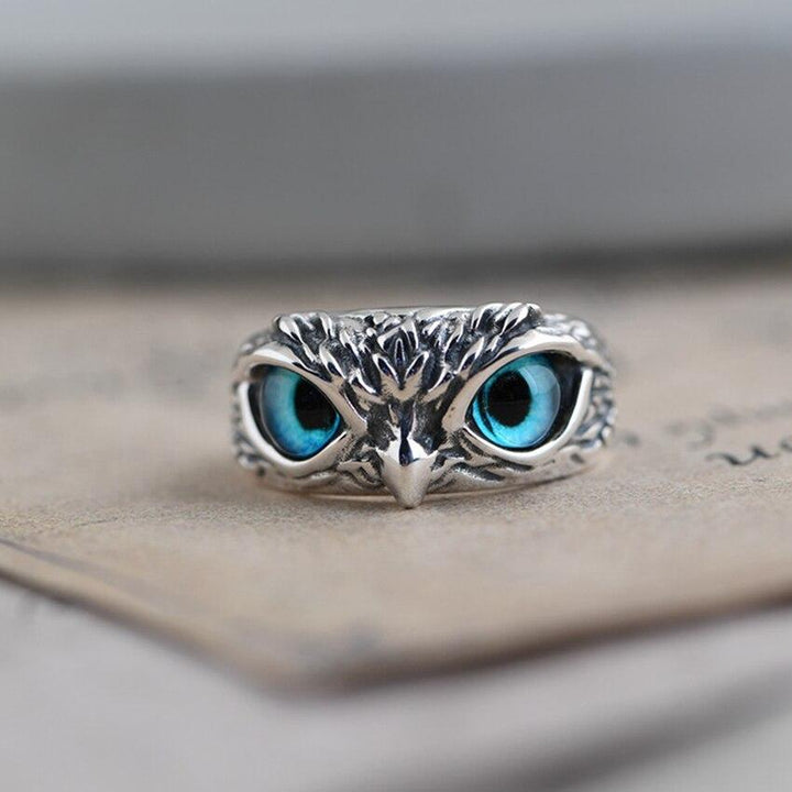 Bague Ajustable Hibou de Bonheur en Argent et Opale