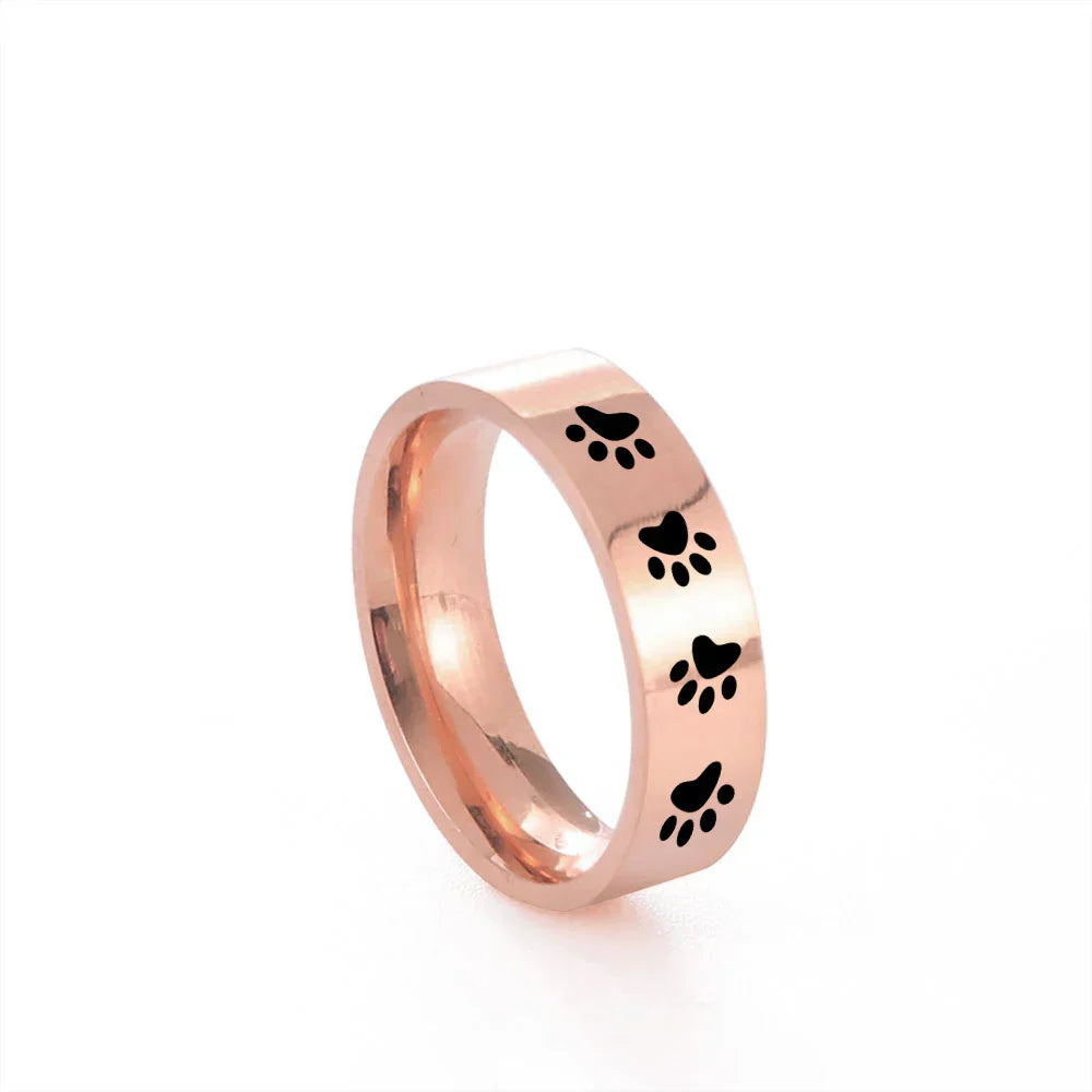 Bague empreinte de patte artisanale en acier inoxydable